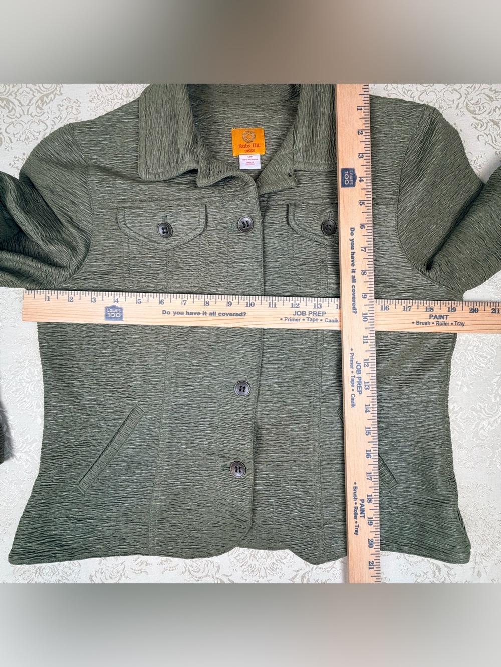Ruby Rd. Olive Green Button-Front Jacket, 12P, Layer, Comfy - Picture 4 of 5